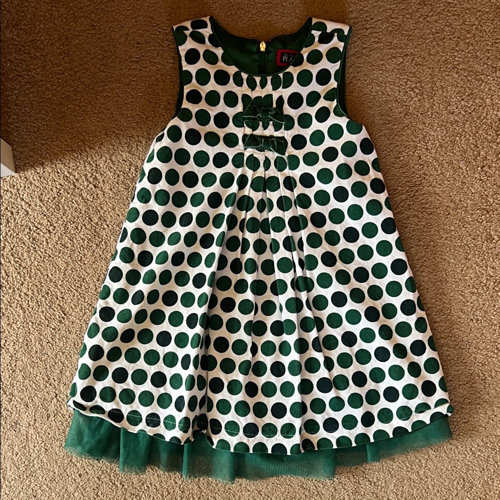 The Children's Place Green and White Polka Dot Dress with Tulle